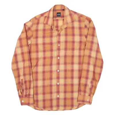 BOSS Mens Shirt Orange Check Long Sleeve S