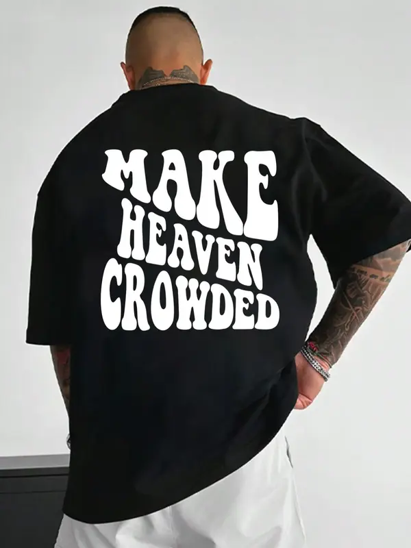 Men's Slogan Print Round Neck Tee, Summer Clothes, Regular Fit Casual Short Sleeve T-Shirt for Summer, Fashion Men's Street...