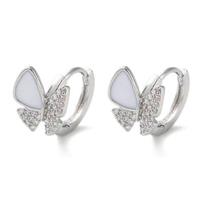 Brass Micro Pave Clear Cubic Zirconia Hoop Earrings