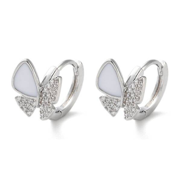 Brass Micro Pave Clear Cubic Zirconia Hoop Earrings