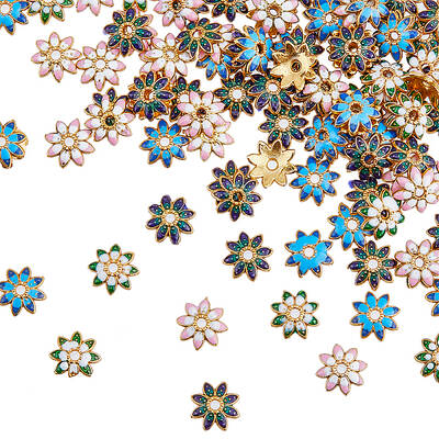 100Pcs Multi-Petal Alloy Enamel Bead Caps
