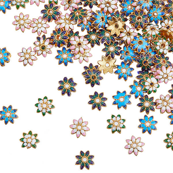 100Pcs Multi-Petal Alloy Enamel Bead Caps