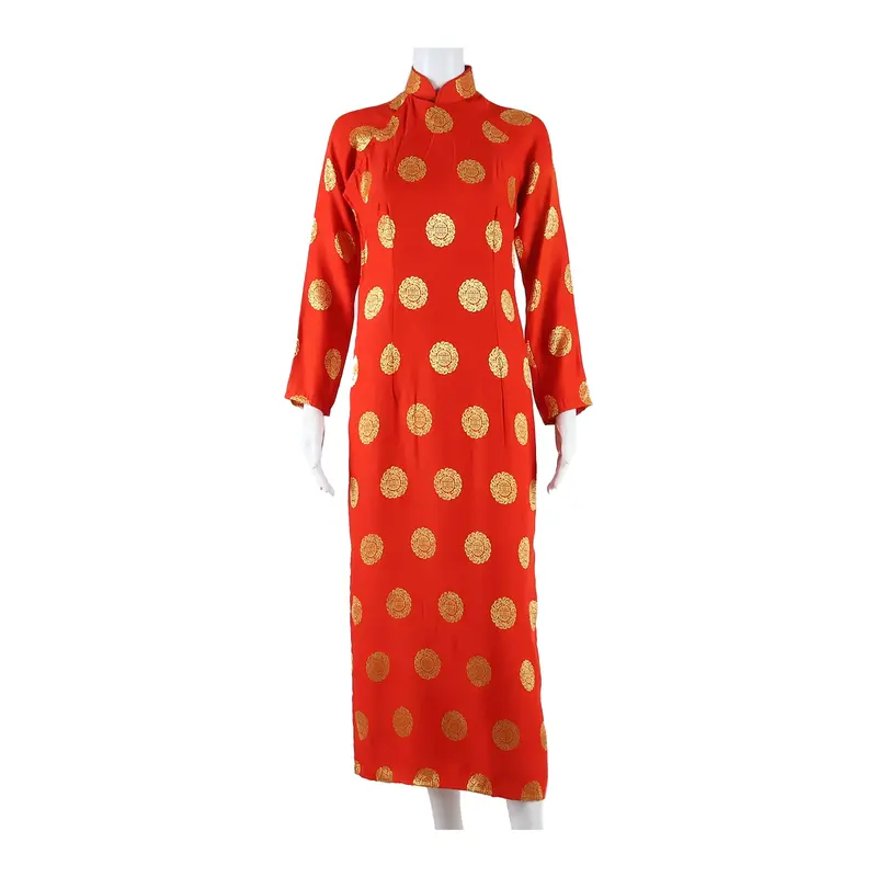 Eastern Inspired Womens Pencil Dress Red Crazy Pattern Long Sleeve Long M