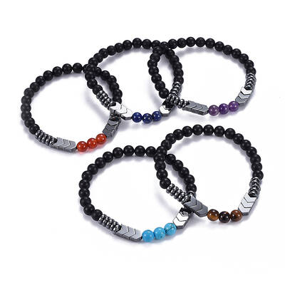 Natural Black Agate(Dyed) & Mixed Stone Beads Stretch Bracelets