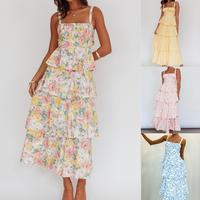 Women Summer Sleeveless Dress, Casual Solid Color/Floral Print A-Line Party Dress, Dress for Vacation Streetwear, Ladies Dres...