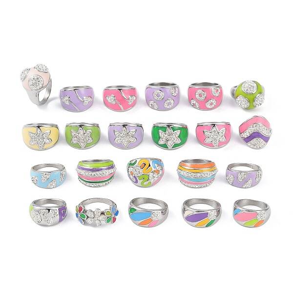 304 Stainless Steel Enamel Wide Rings for Women
