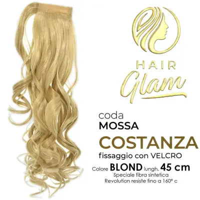 HAIR GLAM COSTANZA WAVY PONY WITH VELCRO FIBER REVOLUTION Length BLONDE 45CM