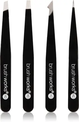 Brushworks The Complete Set of Eyebrow Tweezers White and Pink Black 4pcs
