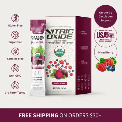 Snap Supplements - Nitric Oxide Organic Beet Root Powder - Circulation Superfood On-The-Go - Convenient Single Serve Stick Pa...