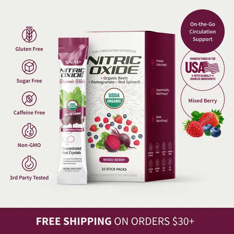 Snap Supplements - Nitric Oxide Organic Beet Root Powder - Circulation Superfood On-The-Go - Convenient Single Serve Stick Pa...