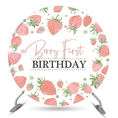 Aperturee Berry First Strawberry 1St Round Birthday Backdrop | Circular Birthday Backdrop Cover | Custom Round Backdrop | Rou...