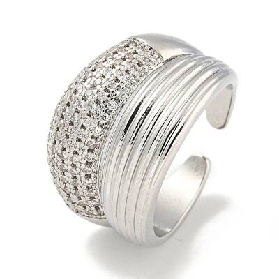 Rack Plating Brass Micro Pave Cubic Zirconia Open Cuff Rings for Women