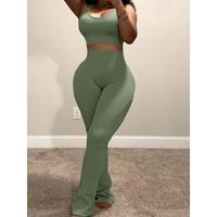 Casual Workout Two Piece Outfits for Women Short Tank Top Crop High Waist Yoga Flare Pants Tracksuit Sets