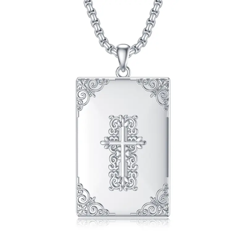 Sterling Silver Holy Bible Personalized Photo Locket Necklace for Men