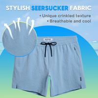 5.5 Inseam 2 in 1 Seersucker Short Liner Solid Swim Shorts, Breathable Comfort Workout Athletic Training Shorts with Phone Po...