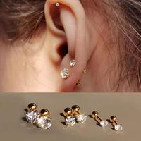 3 Pairs of 18K Gold-Plated Stainless Steel, Exquisite Simple Round Ball Twist 4-Prong Set of Cubic Zirconia Earrings, The Bes...