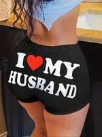 Women's Love & Letter Print High Waist Biker Shorts, Casual Fitted Comfy Breathable Bottoms for Daily Outdoor Wear, Ladies Cl...