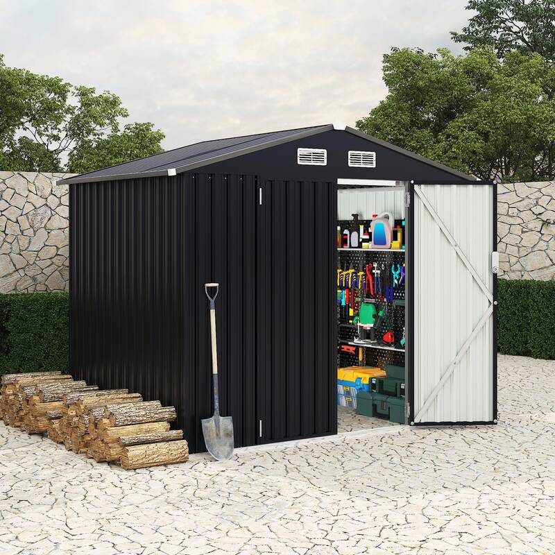 Garvee 6x8 FT Metal Storage Shed Outdoor - Yard Tool Shed Kit with Lockable Door & Air Vent, Utility Building for Backyard, G...