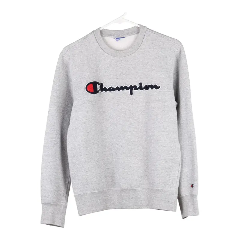 Age 13-14 Champion Spellout Sweatshirt - Medium Grey Cotton Blend