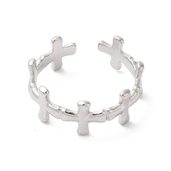 Non-Tarnish 304 Stainless Steel Cross Open Cuff Ring for Women