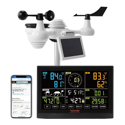 VEVOR 7-in-1 Wi-Fi Weather Station, 7.5 in Color Display, Home Weather Station Indoor Outdoor, with Solar Wireless Outdoor Se...