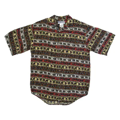 UNITED Seashells Mens Hawaiian Shirt Brown Crazy Pattern M