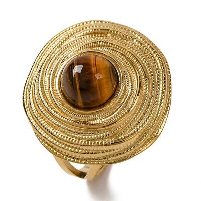 Round Natural Tiger Eye Finger Rings