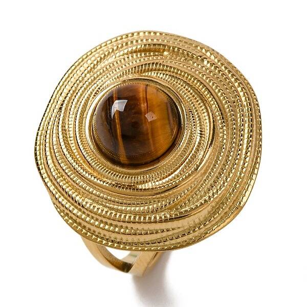 Round Natural Tiger Eye Finger Rings