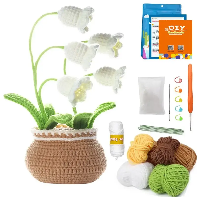 【Clearance】 DIY Handmade Crochet Flower Pot, 1 Set DIY Knitting Plant, DIY Home Living Bedroom Desktop Decoration
