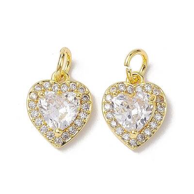 Valentine's Day Brass Micro Pave Clear Cubic Zirconia Charms