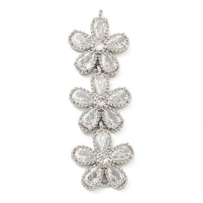 Brass Pave Clear Cubic Zirconia Three Flower Links Connector Charms