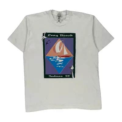 Long Beach Indiana 98 Fruit Of The Loom Graphic T-Shirt - Large White Cotton Blend
