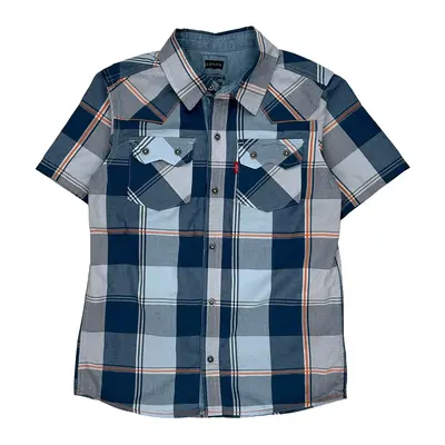 Age 11-12 Levis Checked Short Sleeve Shirt - Medium Blue Cotton | Size: medium