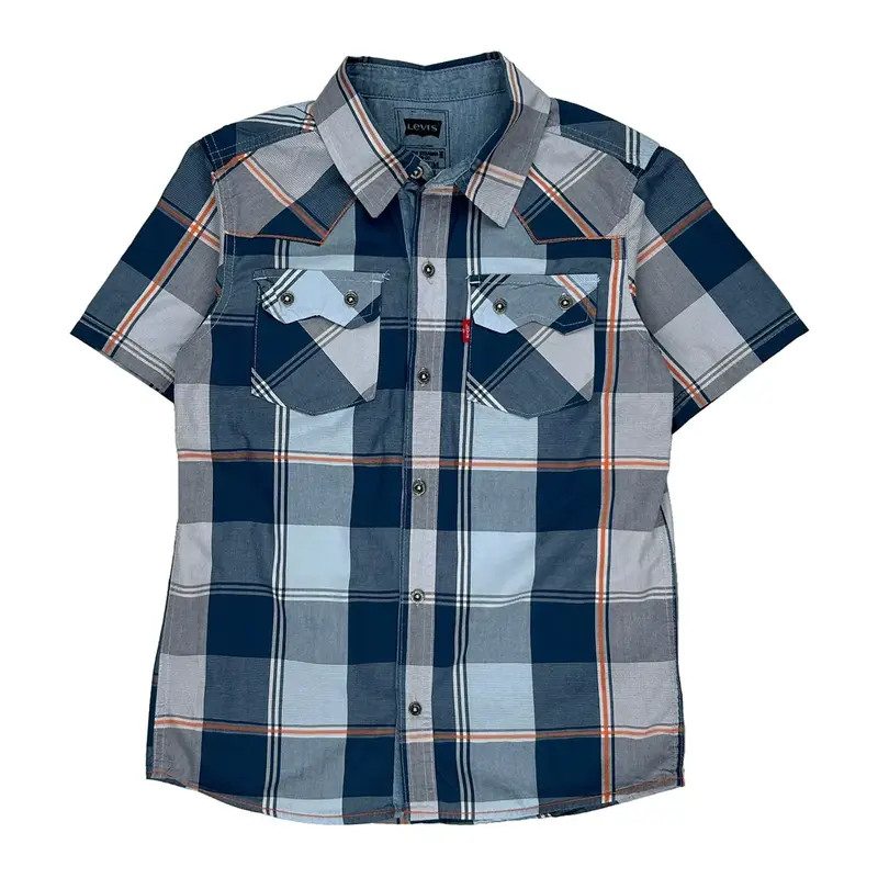 Age 11-12 Levis Checked Short Sleeve Shirt - Medium Blue Cotton | Size: medium