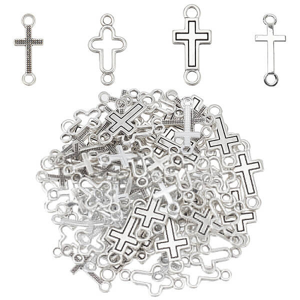 80Pcs 4 Styles Tibetan Style Alloy Connector Charms