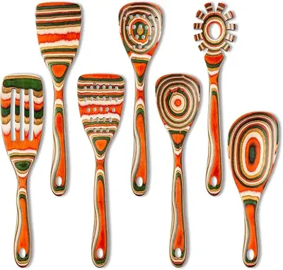 7-Piece Red Wooden Cooking Utensils, Wooden Spoons for Cooking,Wooden Spoon Set, Wooden Kitchen Utensil set, Pakkawood kitche...
