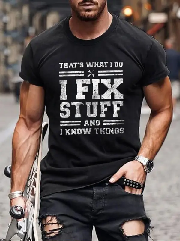 Men's Summer Clothes Letter Print Round Neck Tee, Regular Fit Fashion Casual Crew Neck T-Shirt for Daily Holiday Vacation Ou...