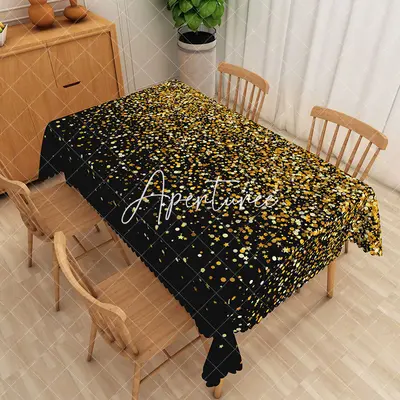 Aperturee Abstract Golden And White Starry Simple Tablecloth, 52 x 70 inch, 30.82 USD, rectangle tablecloths, ZJY04701-A