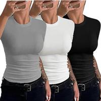Encolax Womens 3 Piece Short Sleeve Shirts Basic Going Out Tops Slim Fit Tops 2025 Y2k Clothes