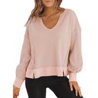 Dokotoo Womens Long Sleeve Shirts Waffle Knit V Neck Cropped Trendy Casual Pullover Sweaters Top 2025 Fall Outfits
