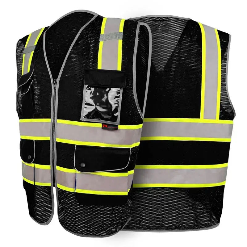 FX Safety Black Safety Vest mesh fabric with clear ID Pocket available XS to 3XL/ AVAILABLE IN BLACK , ROYAL BLUE, YELLOW AND...