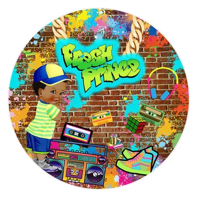 Aperturee Fresh Prince Graffiti Wall Round Baby Shower Backdrop | Round Backdrop Fabric Cover | Round Backdrop Cover Diy | Cu...