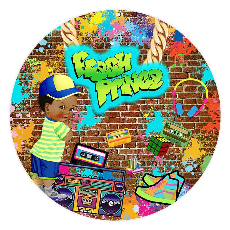 Aperturee Fresh Prince Graffiti Wall Round Baby Shower Backdrop | Round Backdrop Fabric Cover | Round Backdrop Cover Diy | Cu...