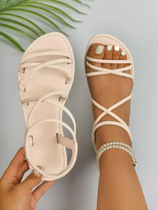 Women's Fashionable Crossed Strap Slides, Casual Comfortable Flat Sandals for Beach, Lightweight Design Slides for Daily Wear...