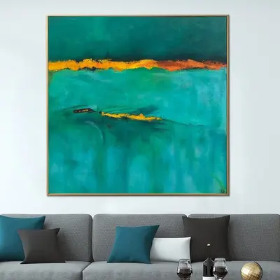 Green Painting Abstract Turquoise Painting on Canvas Gold Leaf Wall Art Green Artwork Original Oil Painting Hand Painted Indi...
