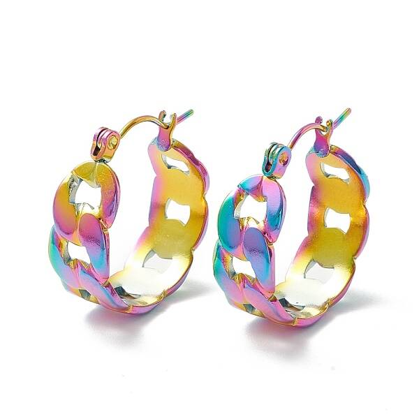 304 Stainless Steel Cuban Link Chunky Hoop Earrings for Women