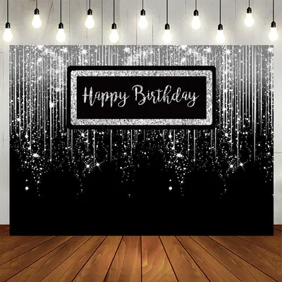 Aperturee Silver Glitter Spark Luxury Happy Birthday Backdrop