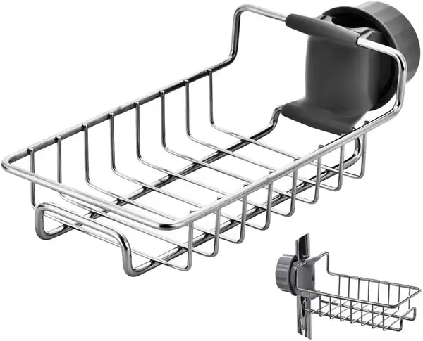 Kitchen Sink Caddy Organizer Over Faucet Sponge Holder, Stainless Steel Heavy Duty Thickening Hanging Faucet Drain Rack for S...
