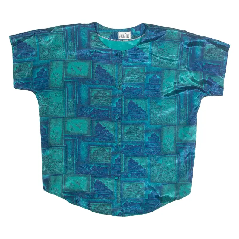 ANIMAICO Womens Printed Blouse Blue Crazy Pattern L