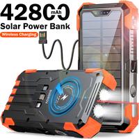 Sudrov 42800 mAh Solar Charger Power Bank Wireless Charger Built in 4 Cables 7 Outputs 15 Watts Fast Charging Power Bank for ...